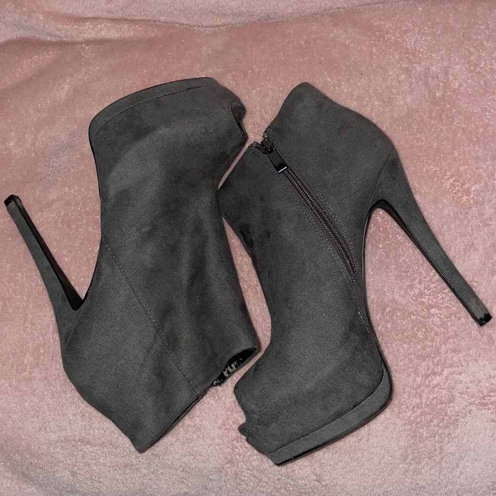 Grey suede ankle heels